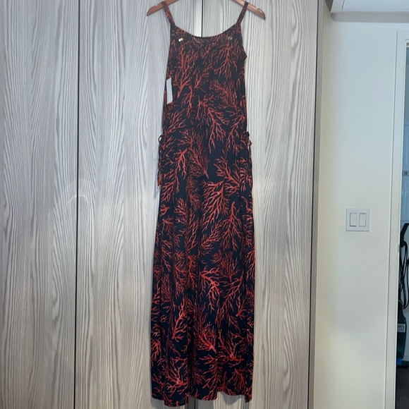 NWT Michael Kors 'Latana' Cotton Cover-Up Maxi Dress ~ in Navy and Coral Red - Picture 5 of 16